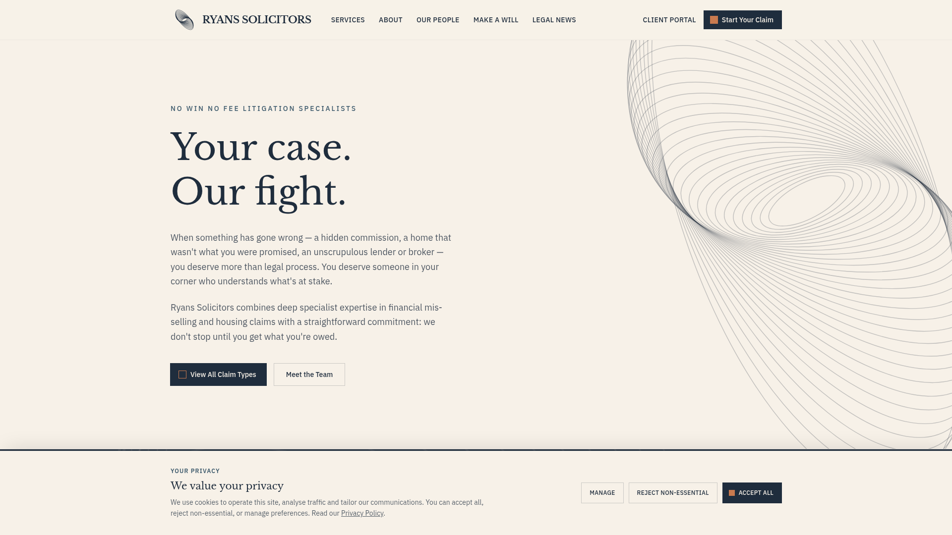 Ryans Solicitors website — editorial litigation specialist site